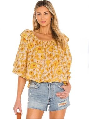 Free people Miss Daisy Printed Top in Ivory/yellow floral‎ Combo size small